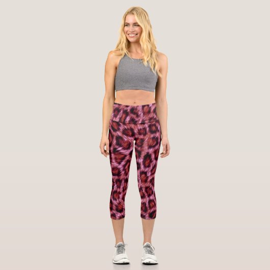 rosa Gepardenprint Capri Leggings (Vorderseite)