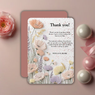 Rosa gepresste Wildblume Babydusche Dankeskarte