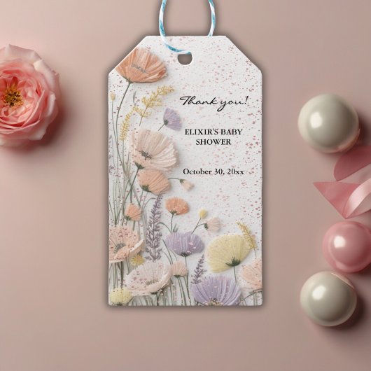 Rosa gepresste Wildblume Babydusche Geschenkanhänger
