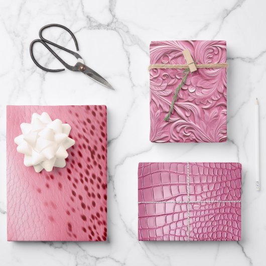 Rosa Gepunktet rosa Lederaussehen Geschenkpapier Set (Vorderseite)