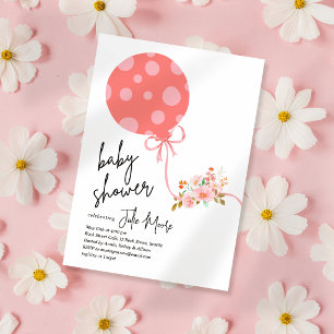 Rosa gepunktete Ballon-Blumen-Baby-Party Einladung