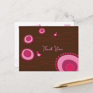 Rosa gepunktete Blume und glückliche Vögel Vielen Postkarte