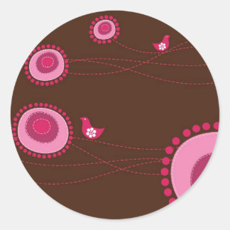 Rosa gepunktete Blume und Happy Birds Sticker