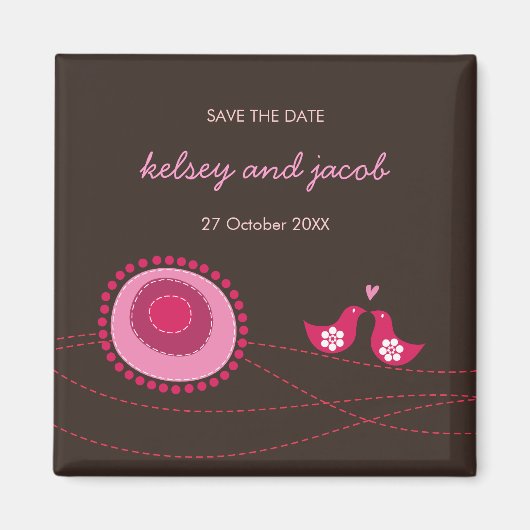 Rosa gepunktete Blume und liebende Vögel Save the  Magnet (Vorne)