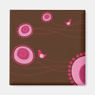 Rosa gepunktete Blume und Vogelmagnet Magnet