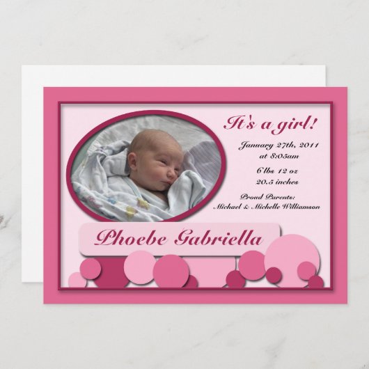 Rosa gepunkteter Spaß Geburtsankündigungen Ankündigung (Vorne/Hinten)