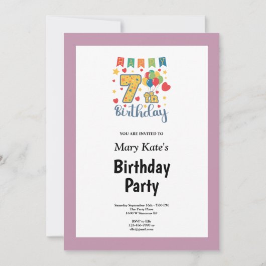 Rosa Gerahmt 7. Geburtstagsparty Einladung (Vorderseite)