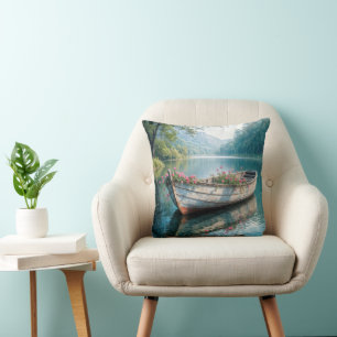 Rosa Geranien in einem alten Rowboat Kissen