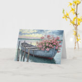 Rosa Geranien in einem Rowboat Denken Sie an Sie Karte (Gelbe Blume)