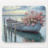 Rosa Geranien in einem rustikalen Rowboat Mousepad (Vorne)