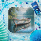 Rosa Geranien in einem rustikalen Rowboat Pappteller (Party)