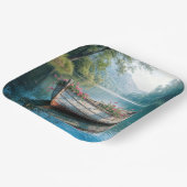 Rosa Geranien in einem rustikalen Rowboat Pappteller (Gewinkelt)