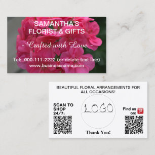 Rosa Geranium Geschäft-Logo QR-Code 3,5 x 2,0 Visitenkarte