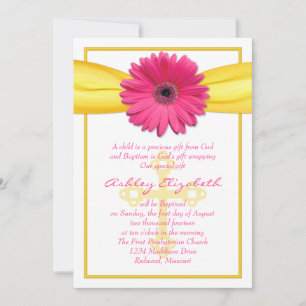 Rosa Gerber Daisy Yellow Ribbon Taufe Einladung