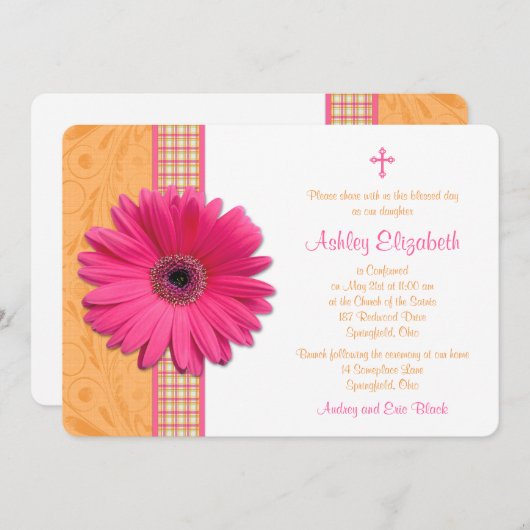 Rosa Gerber Karierte Bestätigung Einladung (Vorne/Hinten)