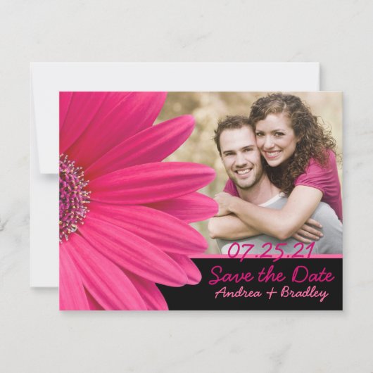 Rosa Gerbera Black Foto Save the Date Karte (Vorderseite)