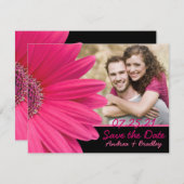Rosa Gerbera Black Foto Save the Date Karte (Vorne/Hinten)