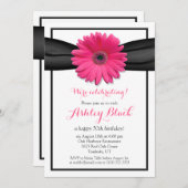 Rosa Gerbera Black Ribbon Geburtstagseinladung Einladung (Vorne/Hinten)