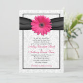 Rosa Gerbera Black Ribbon Wedding Einladung (Stehend Vorderseite)