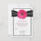 Rosa Gerbera Black Ribbon Wedding Repcard RSVP Karte (Vorderseite)