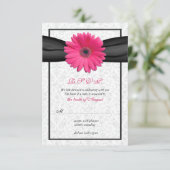 Rosa Gerbera Black Ribbon Wedding Repcard RSVP Karte (Stehend Vorderseite)