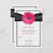 Rosa Gerbera Black Ribbon Wedding Repcard RSVP Karte (Vorne/Hinten)