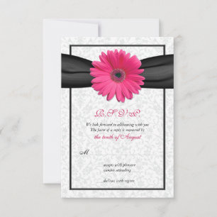 Rosa Gerbera Black Ribbon Wedding Repcard RSVP Karte