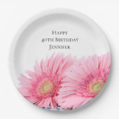 Rosa Gerbera Daisies Elegante Fotografie Geburtsta Pappteller (Vorderseite)