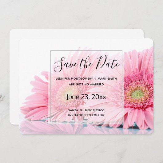 Rosa Gerbera Daisies Elegantes Foto Save The Date (Vorne/Hinten)