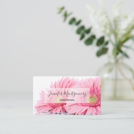 Rosa Gerbera Daisies Elegantes Foto Visitenkarte (Stehend Vorderseite)