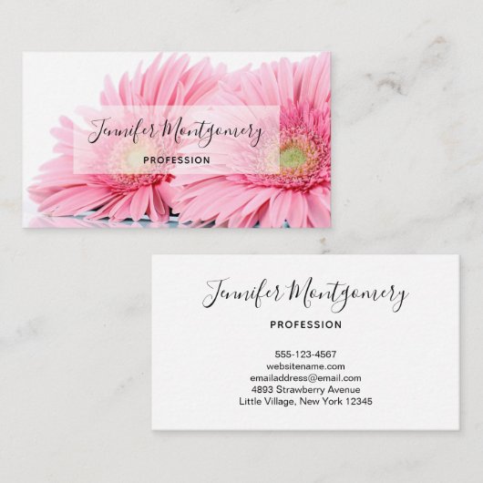 Rosa Gerbera Daisies Elegantes Foto Visitenkarte (Vorne/Hinten)
