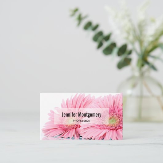 Rosa Gerbera Daisies Elegantes Foto Visitenkarte (Stehend Vorderseite)