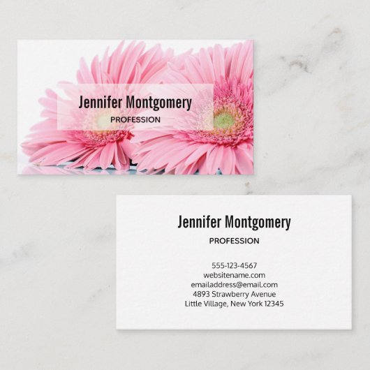 Rosa Gerbera Daisies Elegantes Foto Visitenkarte (Vorne/Hinten)