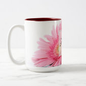 Rosa Gerbera Daisies Elegantes Foto Zweifarbige Tasse (Links)