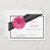 Rosa Gerbera Daisy Black Ribbon Reply RSVP Card (Vorderseite)