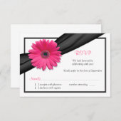 Rosa Gerbera Daisy Black Ribbon Reply RSVP Card (Vorne/Hinten)