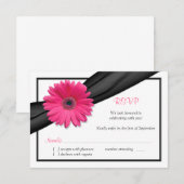 Rosa Gerbera Daisy Black Ribbon Reply RSVP Card Karte (Vorne/Hinten)