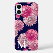 Rosa Gerbera Daisy Blume auf Dark Blue Floral Case-Mate iPhone Hülle (Rückseite)