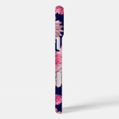 Rosa Gerbera Daisy Blume auf Dark Blue Floral Case-Mate iPhone Hülle (Rückseite / Rechts)