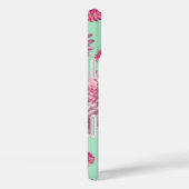 Rosa Gerbera Daisy Blume über Grünes Blau Case-Mate iPhone Hülle (Rückseite / Rechts)