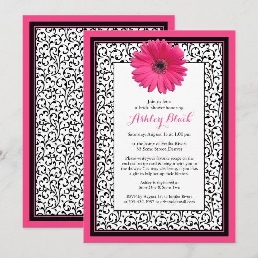 Rosa Gerbera Daisy Brautdusche Einladung (Vorne/Hinten)