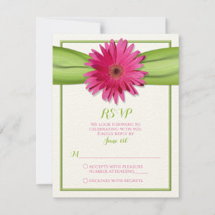 Rosa Gerbera-Daisy Grüne Schleife Hochzeit RSVP Karte