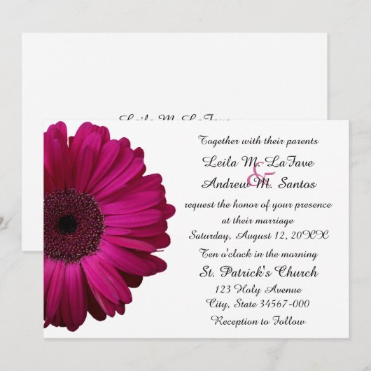 Rosa Gerbera Daisy Hochzeit Einladung (Vorne/Hinten)