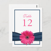 Rosa Gerbera Daisy Navy Ribbon Tischnummer Card (Vorne/Hinten)