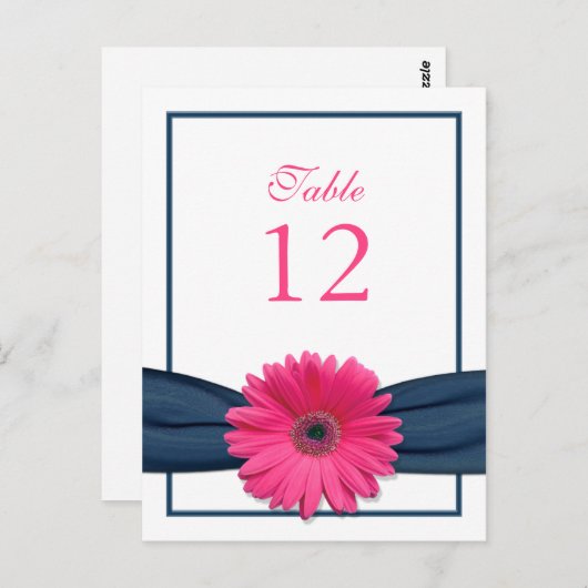 Rosa Gerbera Daisy Navy Ribbon Tischnummer Card (Vorne/Hinten)