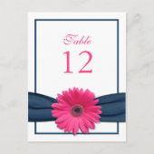 Rosa Gerbera Daisy Navy Ribbon Tischnummer Card (Vorderseite)
