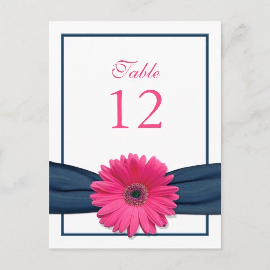 Rosa Gerbera Daisy Navy Ribbon Tischnummer Card (Vorderseite)