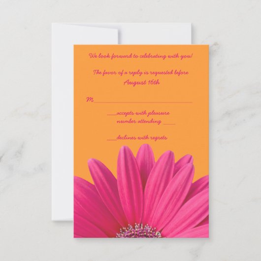 Rosa Gerbera Daisy Orange Wedding RSVP Card Karte (Vorderseite)