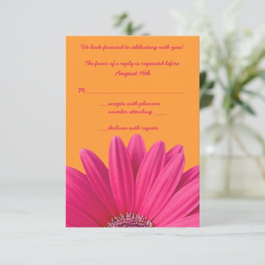 Rosa Gerbera Daisy Orange Wedding RSVP Card Karte (Stehend Vorderseite)