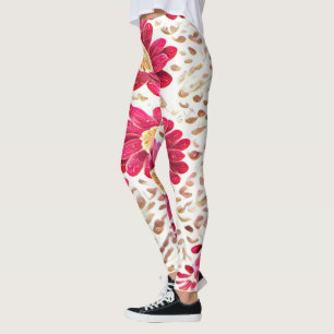 Rosa Gerbera-Daisy und Gold-Pinselstrich-Leggings Leggings